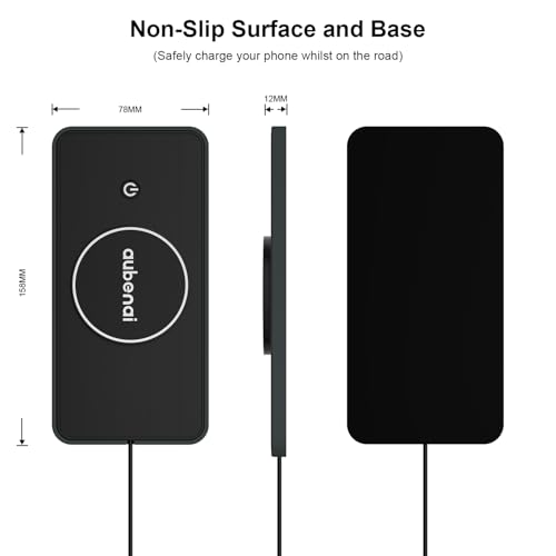 Magnetic Wireless Car Charger Pad, Aubenai 15W RGB Fast Wireless Charging Pad Non Slip Charging Mat with 70cm Extension Cable Compatible with Magsafe Charger iPhone 16 15 14 13 12 (Extension USB-C) - color: Black-Extension USB-C