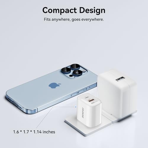 BENFEI 33W GaN USB C Fast Charger, 2-Port Two-Tone Compact Wall Charger Block, Portable Travel Charger for iPhone 17/16/15, Galaxy S25/S24/S23, Pixel 10/9/8, iPad, AirPods, MacBook, Steam Deck - color: White