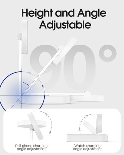 Wireless Charging Station for Magsafe Charger, Wireless Charger for iPhone 17/16/15/14/13 Series/Apple Watch/AirPods Pro, Faster Magnetic Charger Stand, Adjustable Angle Foldable Travel Phone Holder - color: White
