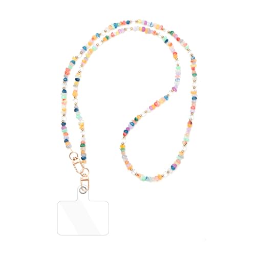 inewateri Universal Phone Lanyard Crossbody Neck Strap with Natural Stone Crystal Charm - Anti-Lost Wrist Strap Cellphone Chain Accessories for Keys Wallet ID Badge, Colorful - color: Colorful
