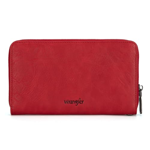 Wrangler Womens Wallet Wristlet Long Purse Designer Clutch Large Capacity Credit Card Holder for Women - color: A-Red