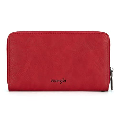 Wrangler Womens Wallet Wristlet Long Purse Designer Clutch Large Capacity Credit Card Holder for Women - color: A-Red