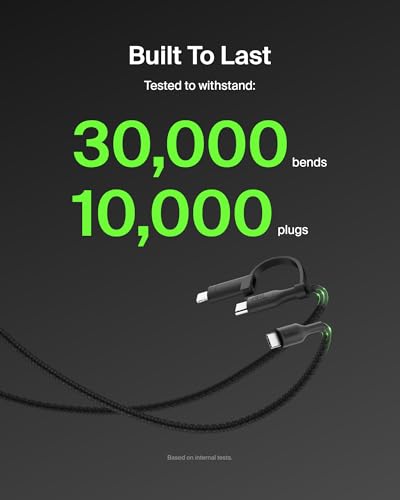 Belkin 2 in 1 USB C to USB C & Lightning Braided Cable 5ft Charger Cord - color: Black
