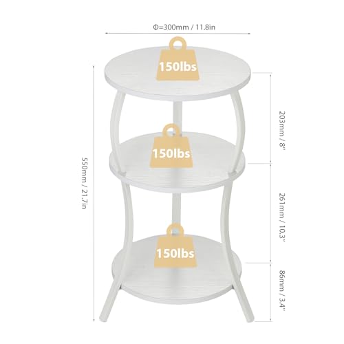 YEAKOO Small Round Side Table,3-Tier Slim Waist End Table for Small Spaces - color: White, style: Classic
