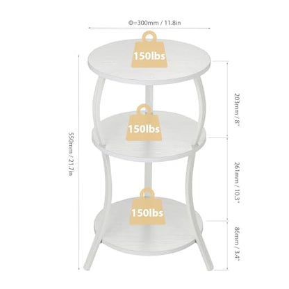 YEAKOO Small Round Side Table,3-Tier Slim Waist End Table for Small Spaces - color: White, style: Classic