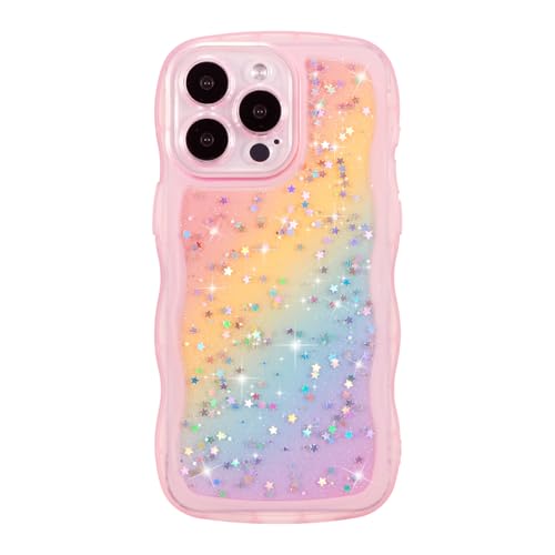 ZTOFERA for iPhone 14 Pro Case 6.1",Cute Curly Wave Case with Glitter Rainbow Star,Clear Shiny Bling Soft TPU Shockproof Phone Protective Cover for iPhone 14 Pro-Rainbow Pink - color: Rainbow Pink, size: for iPhone 14 Pro 6.1"
