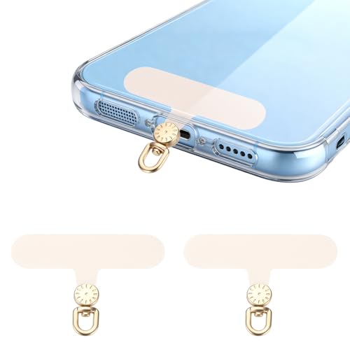 uxcell Rotating Phone Lanyard Tab Ultra-Thin No-Adhesive Phone Tether Patch - color: Gold Dial, Beige Patch