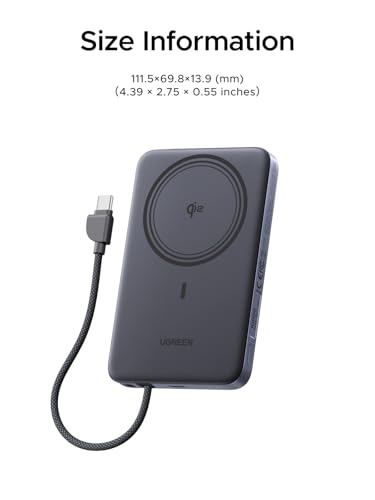 UGREEN Magflow Air 10000mAh Qi2 15W Wireless Power Bank Built-in Cable - color: Grey