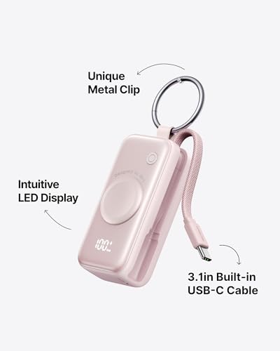 INIU SnapGo Portable Charger, 5000mAh Mini Power Bank for Apple Watch - color: Pink