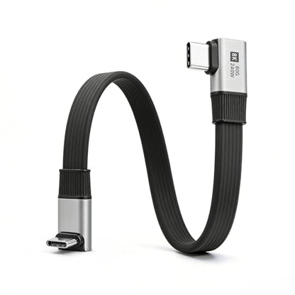 Duttek 80G Short USB C to USB C Cable 90 Degree 7.87inch, 240W/8K@60Hz Right Angle USB C Male to Male Flexible Flat Cable for Steam Deck, Laptop, Car, Gaming Setup - style: Side Angle to Vertical Angle 90 Degree USB C Cable