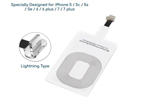 QI Wireless Receiver Charger Adapter for iPhone Slim Charging Card QI Wireless Charging Adapter QI Wireless Charger Receiver Compatible with iPhone 7, 7 Plus, 6, 6 Plus, 5, 5s, 5c