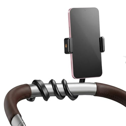 Portable Stroller Phone Holder Flexible Cell Phone Holder Adjustable Universal Stroller phone Mount Soft Silicone Bike Strollers Attachment for Most Cellphone Hand Operation Buggy Handlebar Pushchair