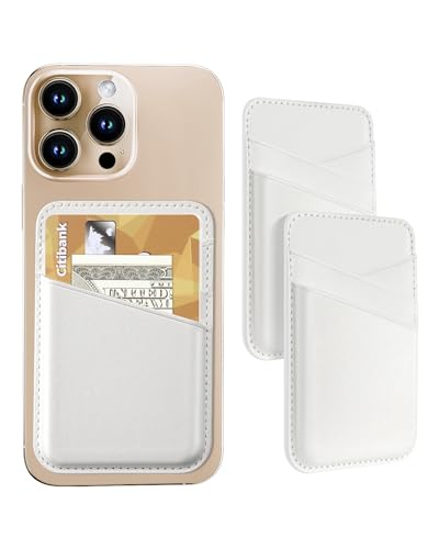 Senose Back of Phone Card Holder, Leather White Cell Phone Wallet Stick on | Slim Credit Card Holder for PhoneCase, Card Holder for Back ofPhone Compatible for iPhone, Samsung, and Android - 2 Pack - color: White White