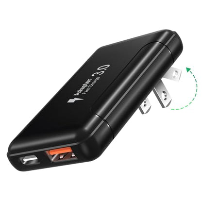 Slim Flat USB C Wall Plug, OKRAY 50W Ultra-Thin&Foldable Dual USB Charger - color: Black - 1Pack