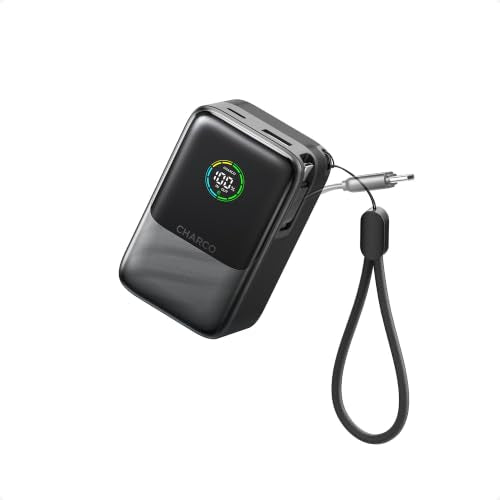 CHARCO Portable Charger Power Bank 10000mAh, 45W Retractable USB‑C Cable