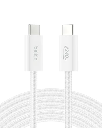 Belkin USB C to USB C 240W Braided Cable 9.9ft Fast iPhone Charger Cord - color: White, style: 9.9 ft