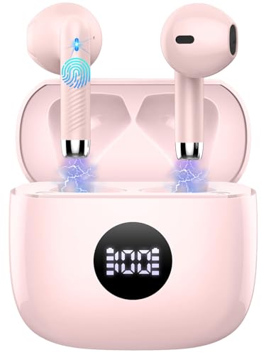 Wireless Earbuds, Bluetooth 5.4 Ear Buds, LED Power Display, 6D Bass Stereo - color: Pink