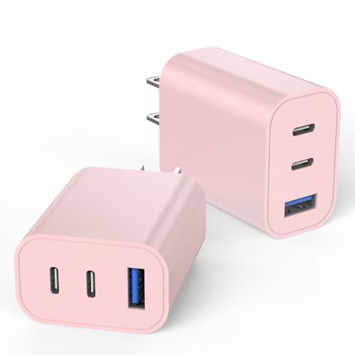 USB C Charger Block for Apple iPhone 17 Fast Charging, 2-Pack 35W USB Block - color: 2Pack Pink, size: 2Pack
