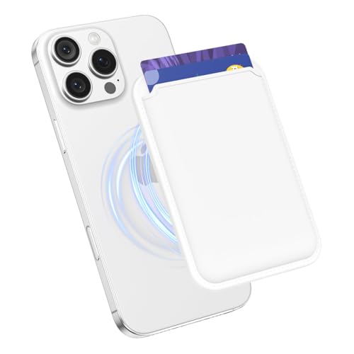 oakxco Magnetic Phone Wallet Stick On, Secure Phone Card Holder Silicone Compatible with Magsafe, Adhesive Pocket Sleeve ID Credit Card, Slim Thin Card Case, Compatible with iPhone Samsung, White - color: White