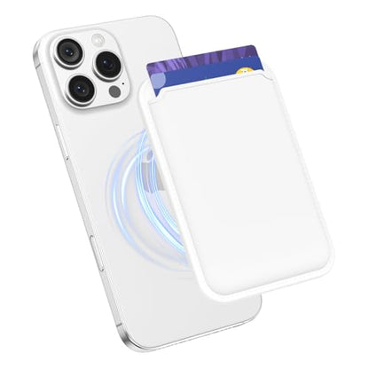 oakxco Magnetic Phone Wallet Stick On, Secure Phone Card Holder Silicone Compatible with Magsafe, Adhesive Pocket Sleeve ID Credit Card, Slim Thin Card Case, Compatible with iPhone Samsung, White - color: White