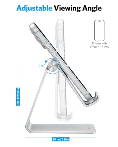 OMOTON C2 Adjustable Aluminum Cell Phone Stand with Charging Cutout, Silver - color: Silver