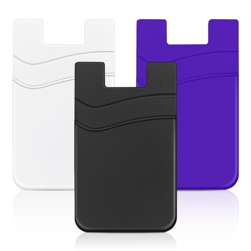 Senose Credit Card Holder for Phone Case, 3 Pack Stick on Phone Wallet - color: Black+White+Purple