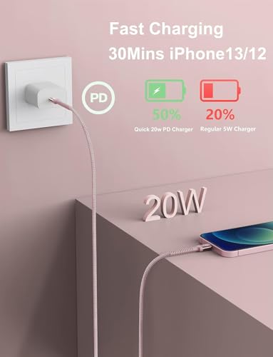 USB C to Lightning Cable 10FT, 2Pack iPhone Charger Fast Charging-Pink - color: Pink, size: 10FT, style: USB C to Lightning
