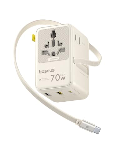 Baseus 70W Universal Travel Adapter, 6-in-1 International Plug Adapter - color: White, size: 70W