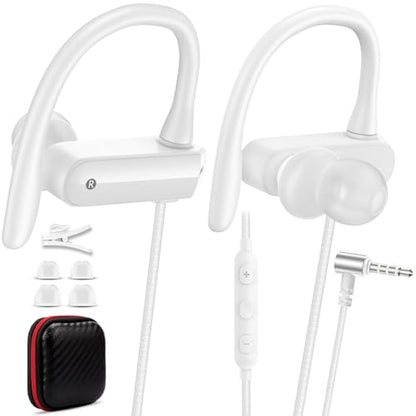 Wired Over Ear Earbuds with Microphone Ear Hook,3.5mm Headphones - color: White