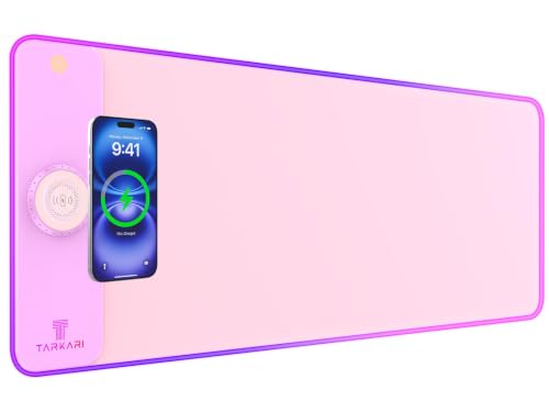 TARKARI 15W Magnetic Wireless Charging RGB Mouse Pad, 800x300mm Pink - color: Pink