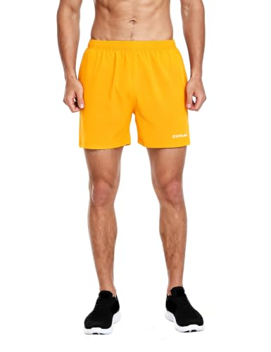 EZRUN Men's 5" Athletic Running Shorts Quick Dry with Liner Zip Pocket - color: Neon Yellow, size: Small