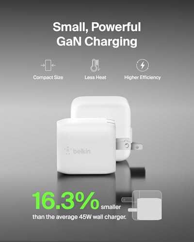 Belkin 45W Dual GaN USB C Charger Block, Fast Charging for Travel - style: 45W White