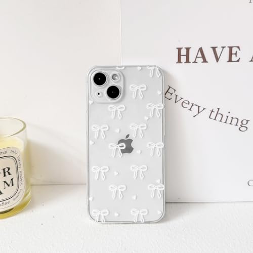 NITITOP Compatible with iPhone 13 Case Clear Cute Bow Ribbon Love Heart Pattern for Women Girls Bowknot Full Camera Lens Soft TPU Slim Shockproof Protective Cover - White - color: White, size: iPhone 13