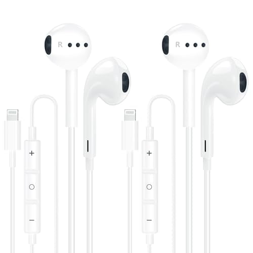 [MFi Certified] iPhone Wired Headphones Apple MFi Certified Lightning Earbuds with Built-in Mic & Volume Control, HiFi Stereo Noise Reduction Earphones Compatible with iPhone 14 13 12 11 Pro Max X XS