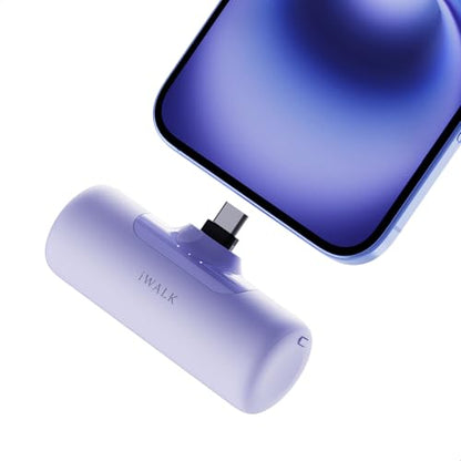 iWALK 4,500mAh USB-C Portable Charger, Power Bank with Built-in Connector, Phone Battery Pack, Compatible with iPhone 18/17/16/15 Series, Samsung Galaxy S24/S23/S22 and Android Phones, Purple - color: Purple