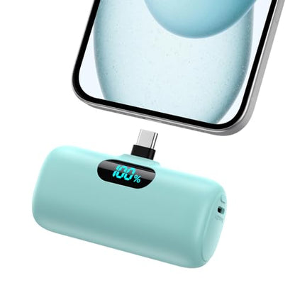Mini Portable Charger USB C Power Bank,5000mAh PD Fast Charging Battery Pack Built-in USB-C Connector Travel Essential for iPhone17/Pro/17Pro Max/16e/Air/16 Plus/16Pro Max/15 All Series,Android Green - color: Green