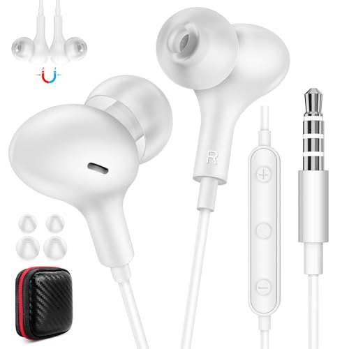 ASKUBSKU Wired Earbuds 3.5mm Headphones for Chromebook PC School, White - color: White