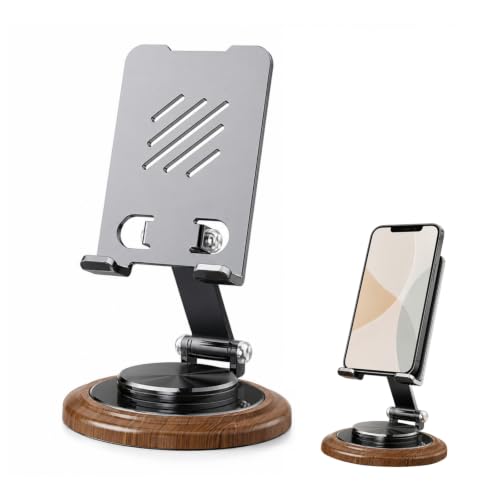 Desktop Phone Stand Foldable Wood Grain（Black）