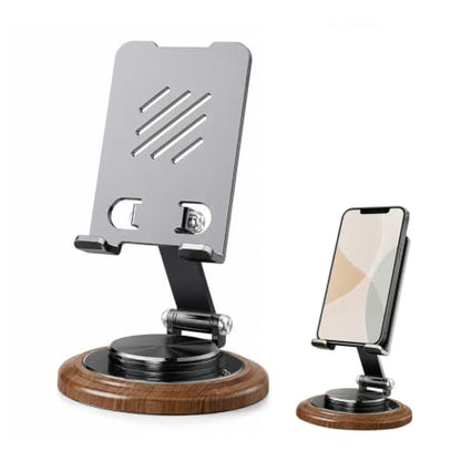 Desktop Phone Stand Foldable Wood Grain（Black）