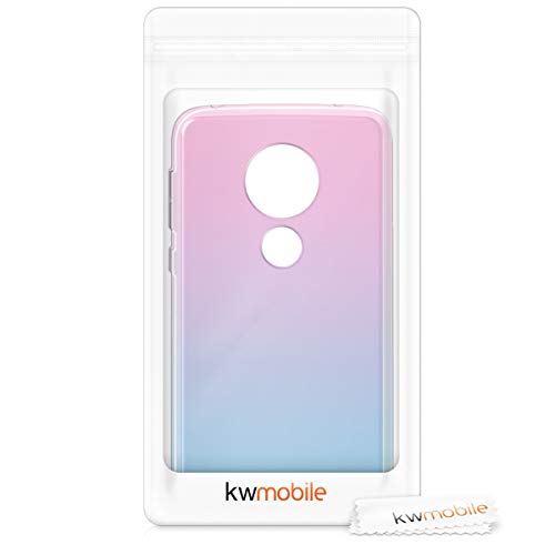 kwmobile Case Compatible with Motorola Moto G7 Power - Case Transparent Gradient Phone Cover - Bicolor Dark Pink/Blue/Transparent