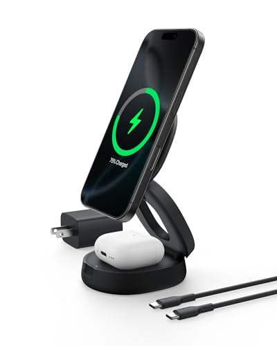 Belkin Qi2 15W Wireless Fast Charging Station, 2 in 1 iPhone Charger - color: Black, style: 2 in 1