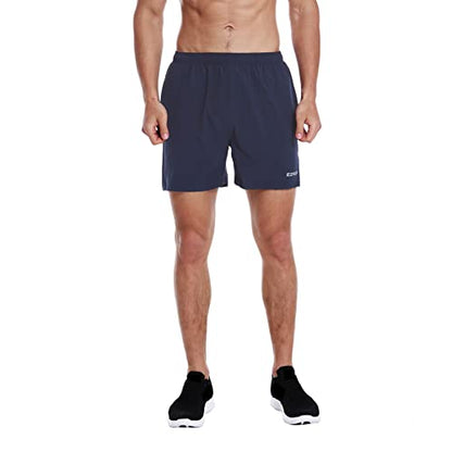 EZRUN Men's 5" Athletic Running Shorts Quick Dry with Liner Zip Pocket - color: Navy Blue, size: X-Large