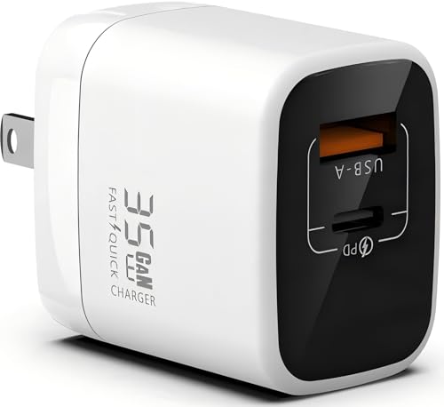 Fast 35W Dual USB-C Plus USB-A Charger - GaN Power Delivery - Fast Compact Power Adapter for Laptops, Smart Phones, Tablets and Thousands of Other Devices (White, 35W) - color: White, size: 35W