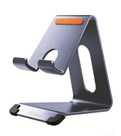Phone Stand for Desk, Thickened Aluminum Cell Phone Stand & Phone Holder for Desk, Compatible with Tablets, iPhone, iPad, Samsung - Dark Gray - color: dark gray
