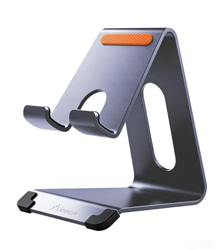 Phone Stand for Desk, Thickened Aluminum Cell Phone Stand & Phone Holder for Desk, Compatible with Tablets, iPhone, iPad, Samsung - Dark Gray - color: dark gray