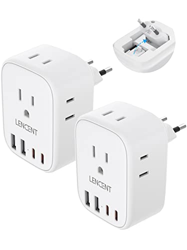 LENCENT Foldable European Travel Plug Adapter, US to Europe Type C Adapter - style: Type C-2Pack-Most of Europe