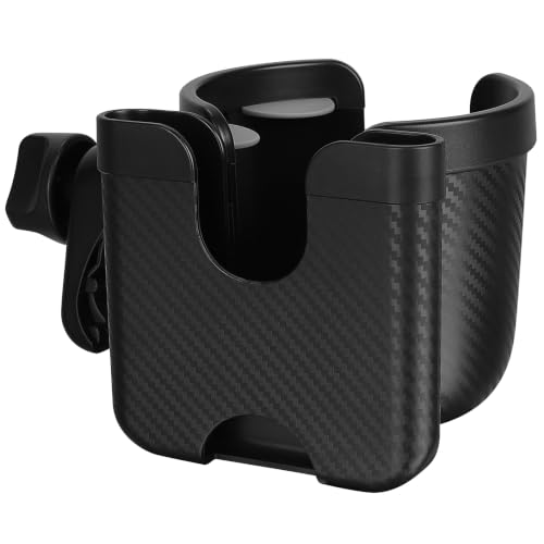 Accmor Stroller Cup Holder with Phone Holder, Bike Cup Holder, Universal Cup Holder for Uppababy Nuna Strollers, 2-in-1 Drinks Holder for Walker, Wheelchair, Scooter - color: All Black Carbon Fiber Texture