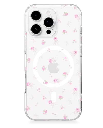 Feams for iPhone 16 Pro Case [Compatible with Magsafe] Slim Shockproof Protective Clear Phone Cover for iPhone 16 Pro 6.3" Women Girls, Pink Bow Rose - color: Pink Bow Rose, size: for iPhone 16 Pro (6.3 Inch)