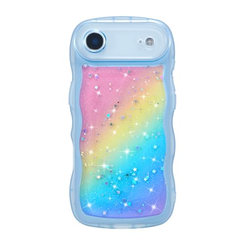 ZTOFERA for iPhone Air Case 6.5",Cute Curly Wave Case with Glitter Rainbow Star,Clear Shiny Bling Soft TPU Shockproof Phone Protective Cover for iPhone Air-Rainbow Blue - color: Rainbow Blue, size: for iPhone Air 6.5"
