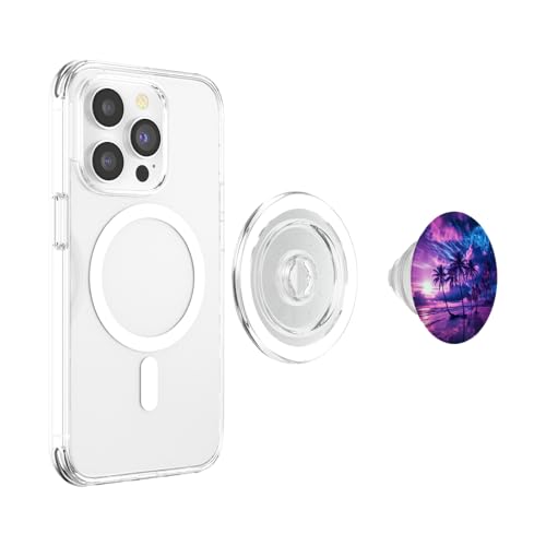 Palm Tree on the Beach at Sunset tropical purple PopSockets PopGrip for MagSafe - style: Magnetic PopGrip